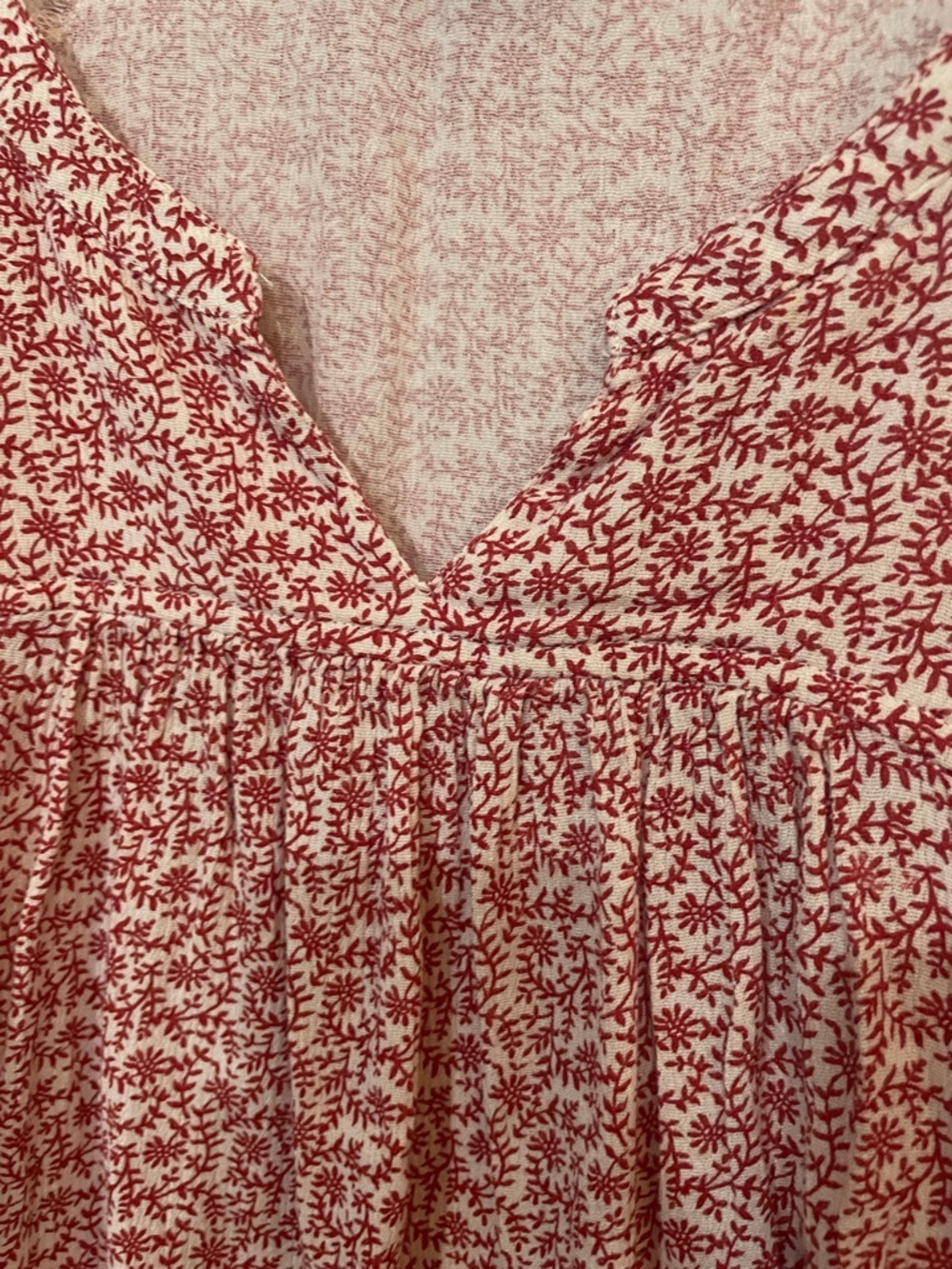 Lucky Brand Boho Red Cream Floral Peasant Top Medium - Picture 5 of 7